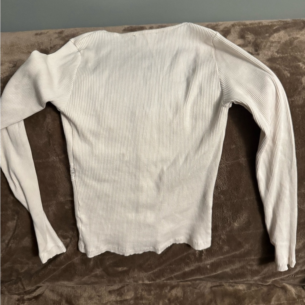 Zara Cream Ribbed Knit Top - Picture 2 of 4